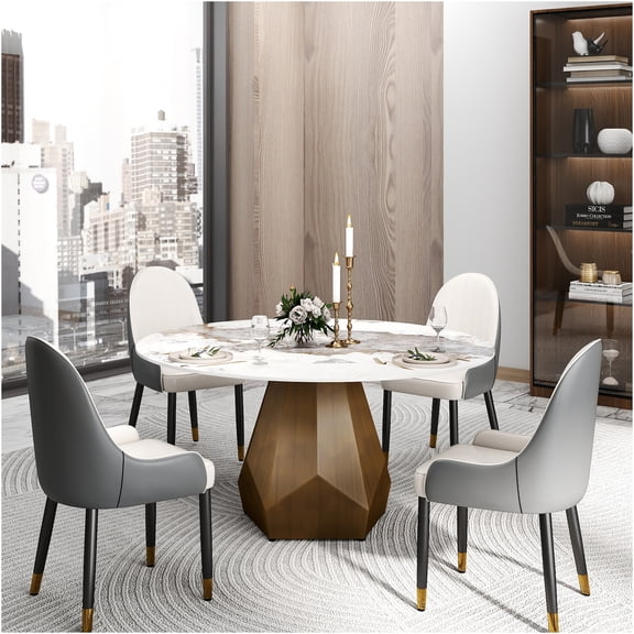 JERFIT Round Dining Table for 8, 59 Inch Modern Kitchen Table with Sintered Stone Top and Metal Base, White
