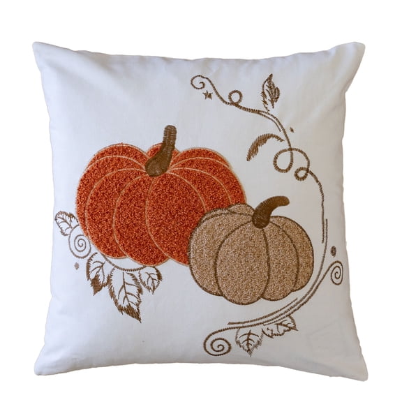 JERFIT Rust Polyester 20X20 Inch Square Pumpkin Embroidered Throw Pillow for Fall Home Decor