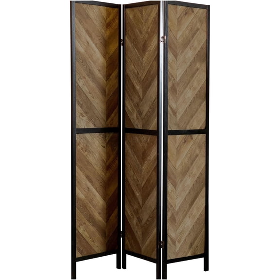 JERFIT Rustic Herringbone Room Divider, 3-Panel Folding Privacy Screen with Metal Frame for Living Room, Bedroom, Farmhouse Decor