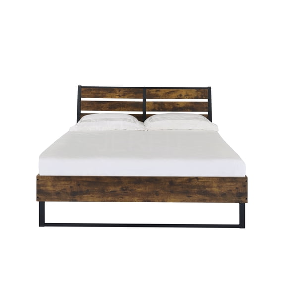 JERFIT Rustic Oak Platform Bed Frame King Size, Industrial Wood Metal Bed with Sturdy Support Slats, No Box Spring Needed, Modern Bedroom Furniture