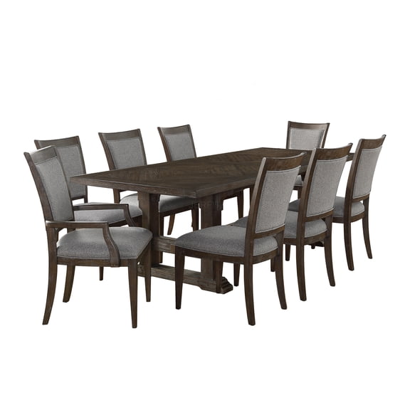 JERFIT Sarasota 9-Piece Dining Set with Extendable Table and 8 Upholstered Chairs in Driftwood Brown