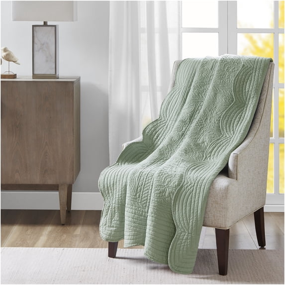 JERFIT Seafoam Quilted Oversized Throw Blanket with Decorative Scalloped Edges for Couch and Bed