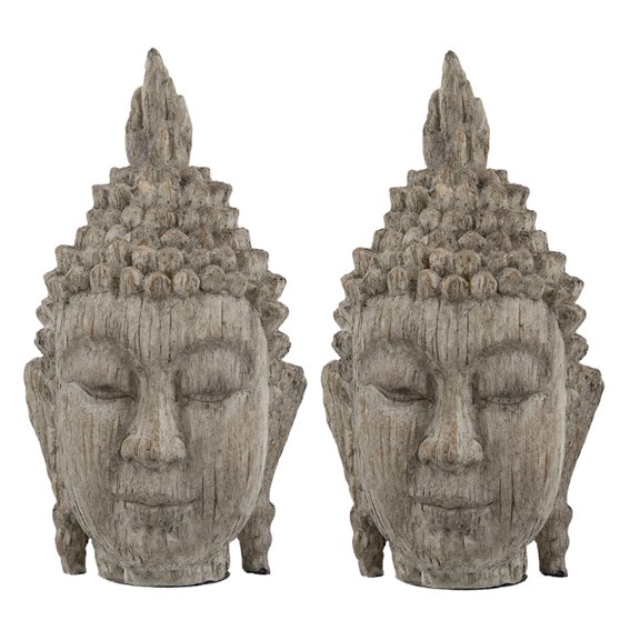 JERFIT Set of 2 Antique Brown Buddha Head Statues, Meditation Sculptures for Home Decor, Zen Garden Figurines, Polyester Resin Tabletop Ornaments