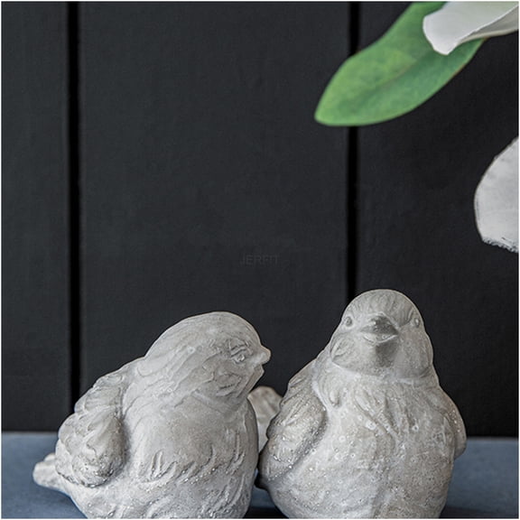 JERFIT Set of 2 Antique Gray Cement Bird Statues, Vintage Sparrow Garden Accents for Indoor Outdoor Home Decor