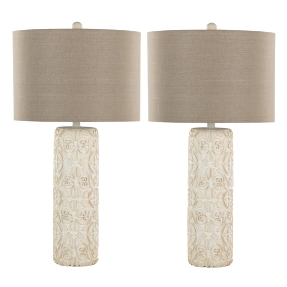 JERFIT Set of 2 Brown Table Lamps for Living Room, Modern Cylinder Polyresin Base with Beige Drum Shade, 3-Way Light for Bedroom Nightstand