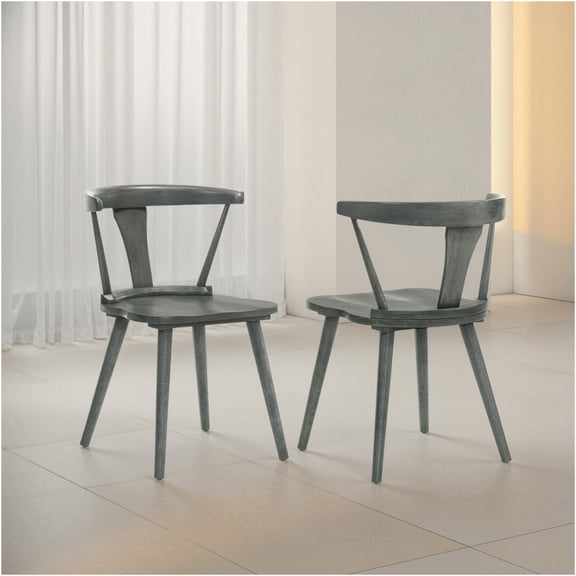 JERFIT Set of 2 Gray Farmhouse Dining Chairs, Solid Wood Kitchen Side Chairs with Rustic Charm, Easy Assembly for Dining Room