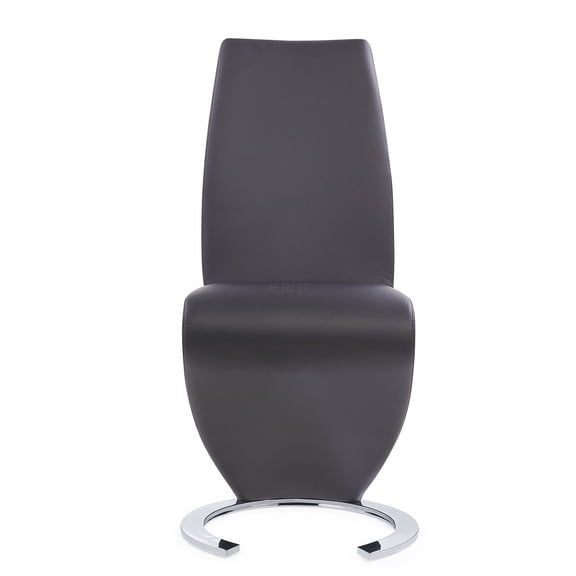 JERFIT Set of 2 Modern Gray Faux Leather Dining Chairs with Horseshoe Chrome Base for Kitchen, Dining Room
