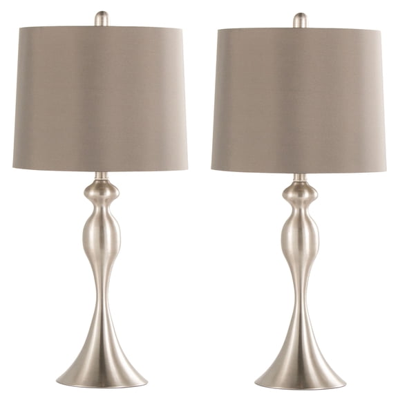JERFIT Set of 2 Modern Table Lamps with Taupe Satin Shade, Brushed Nickel Metal Base, 3-Way Light Control for Bedroom Living Room