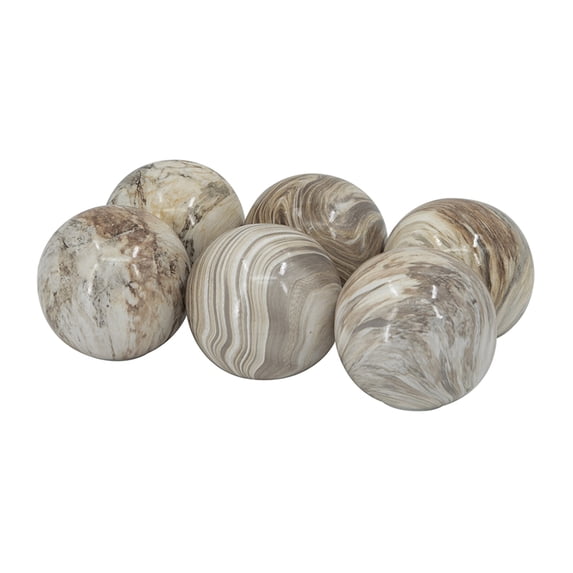 JERFIT Set of 6 Ceramic Decorative Balls, Modern Marbleized Orbs for Home Decor, Brown Multi-Color Centerpiece Accents for Table, Shelf & Mantel