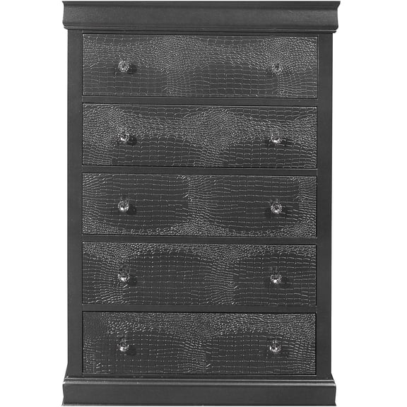 JERFIT Shaker Style 5-Drawer Chest Dresser, Metallic Grey Crocodile Texture, Solid Wood & MDF Storage Cabinet for Bedroom