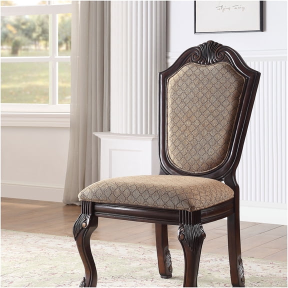 JERFIT Side Chairs Set of 2, Queen Anne Dining Chairs with Padded Fabric Seat and Back, Espresso Finish Armless Chair for Kitchen, Dining Room