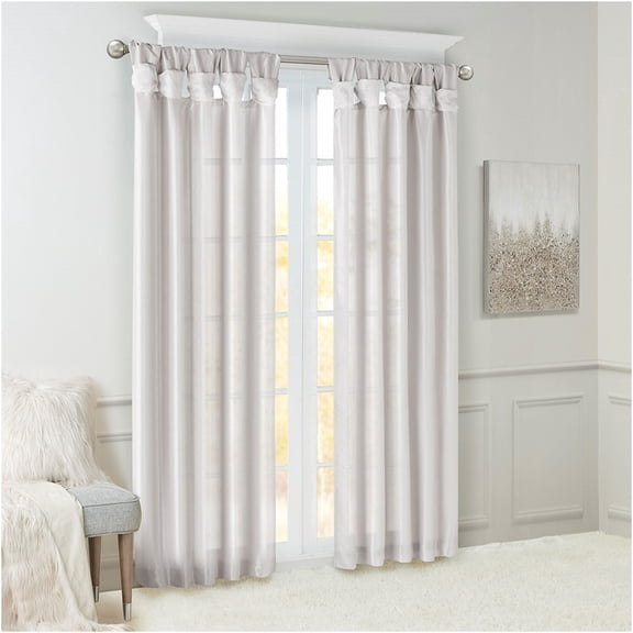 JERFIT Silver Faux Silk Blackout Curtains 50x120 Inch for Living Room, Thermal Insulated Twisted Tab Top Window Drapes, Grommetless Curtain Panel with Lining for Bedroom