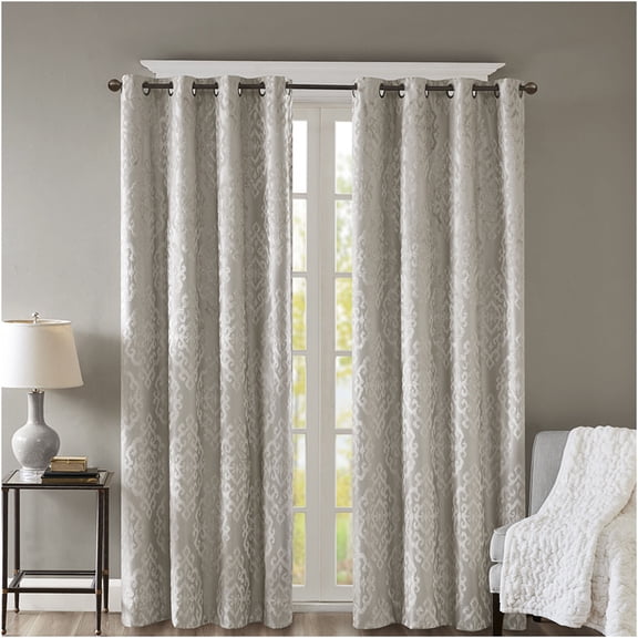 JERFIT Silver Jacquard Damask Blackout Curtain Panel 50x95 Inch, Grommet Top Room Darkening Window Drapes for Bedroom, 1 Panel
