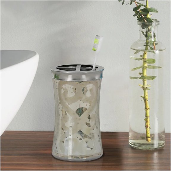 JERFIT Silver Mercury Glass Multi Slot Bathroom Countertop Stand for Toothbrushes Razors and Grooming Accessories