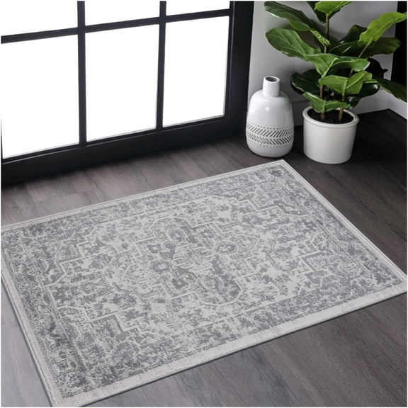JERFIT Silver Modern Area Rug 2x3 Feet, Non-Shedding Stain Resistant Polyester Rug for Living Room Bedroom Dining Office, Soft Medium Pile Indoor Carpet