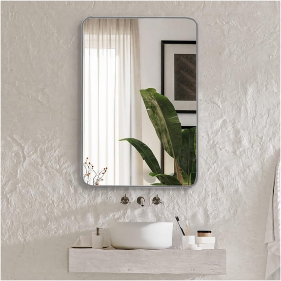 JERFIT Silver Modern Rectangular Bathroom Wall Mirror with Shatterproof Film, Premium Aluminum Frame for Vanity & Bedroom Decor