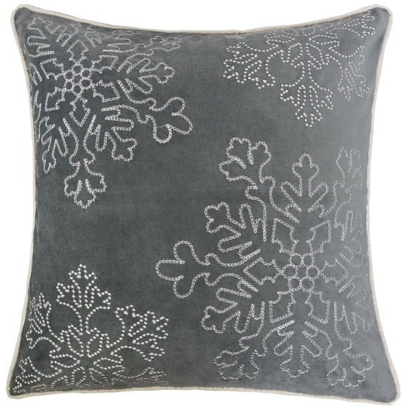 JERFIT Silver Snowflake Embroidered Decorative Pillow Cover with Insert, Gray Velvet Holiday Christmas Couch Throw Pillow for Home Decor