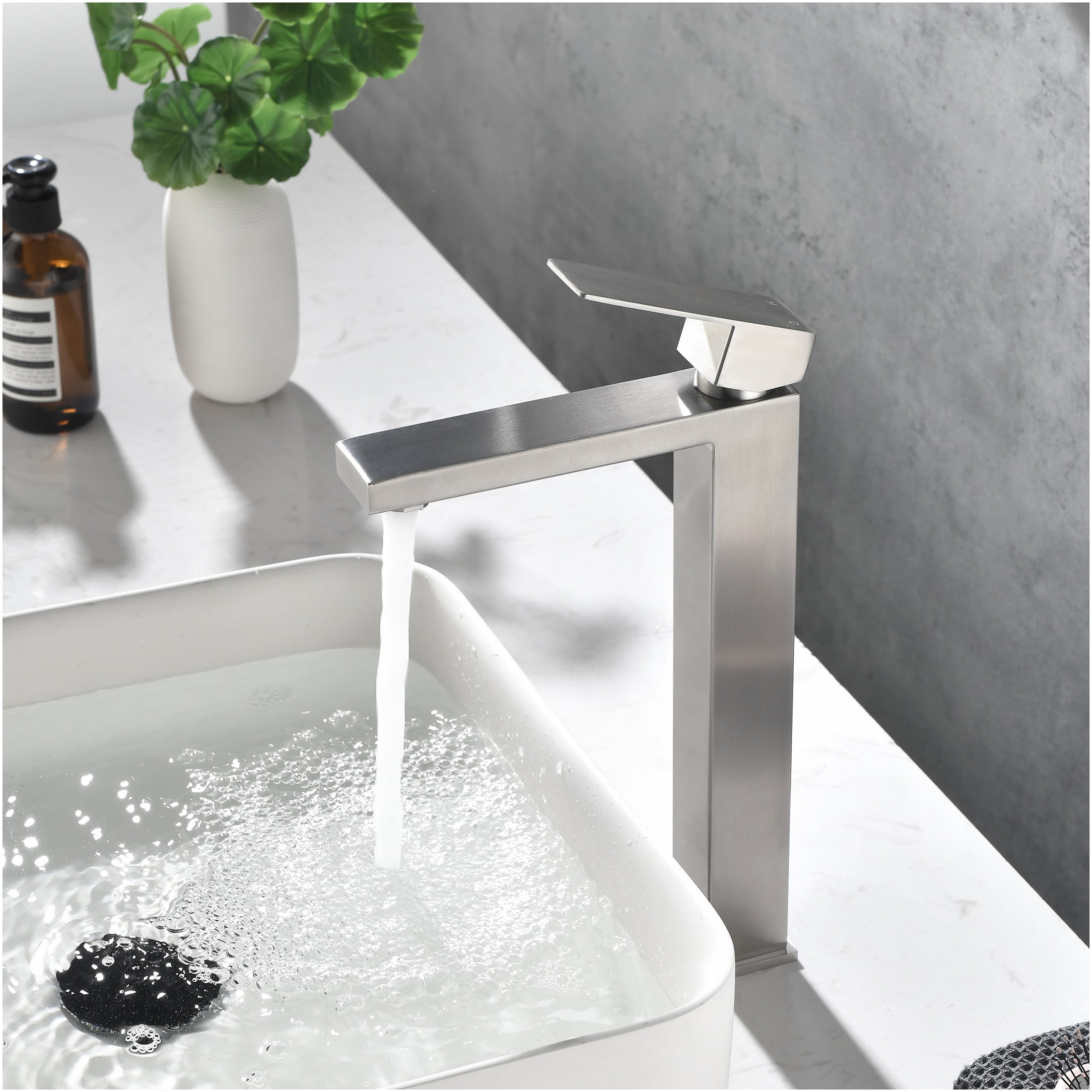 JERFIT Single Handle Bathroom Faucet Brushed Nickel, 1-Hole Vessel Sink Faucet with Pop-Up Drain Assembly, Anti-Splash Aerator, Stainless Steel Vanity Faucet for Bathroom Sink