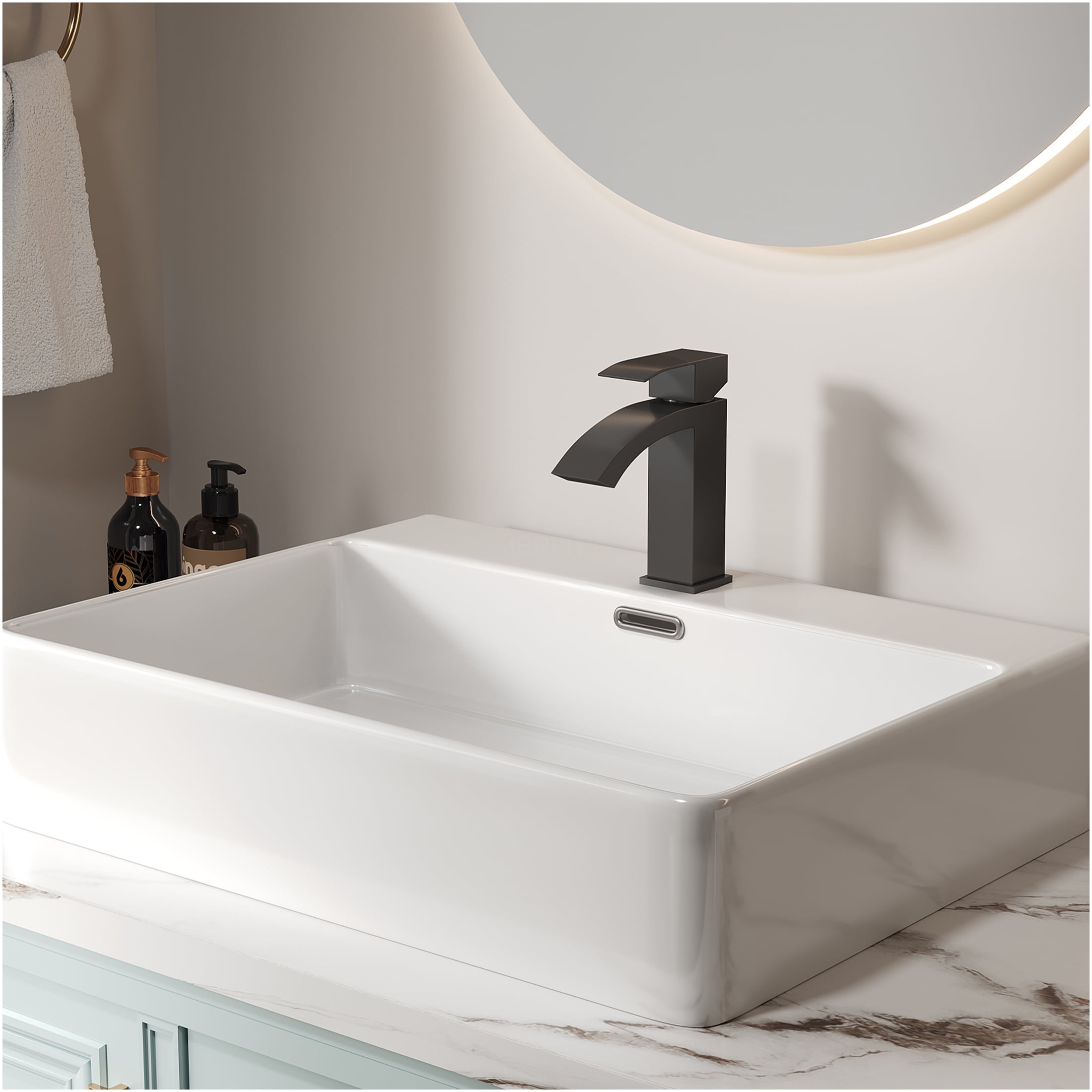 JERFIT Single Handle Bathroom Sink Faucet, 6.68" Matte Black Modern Vessel Vanity Faucet with Ceramic Cartridge, CUPC Certified