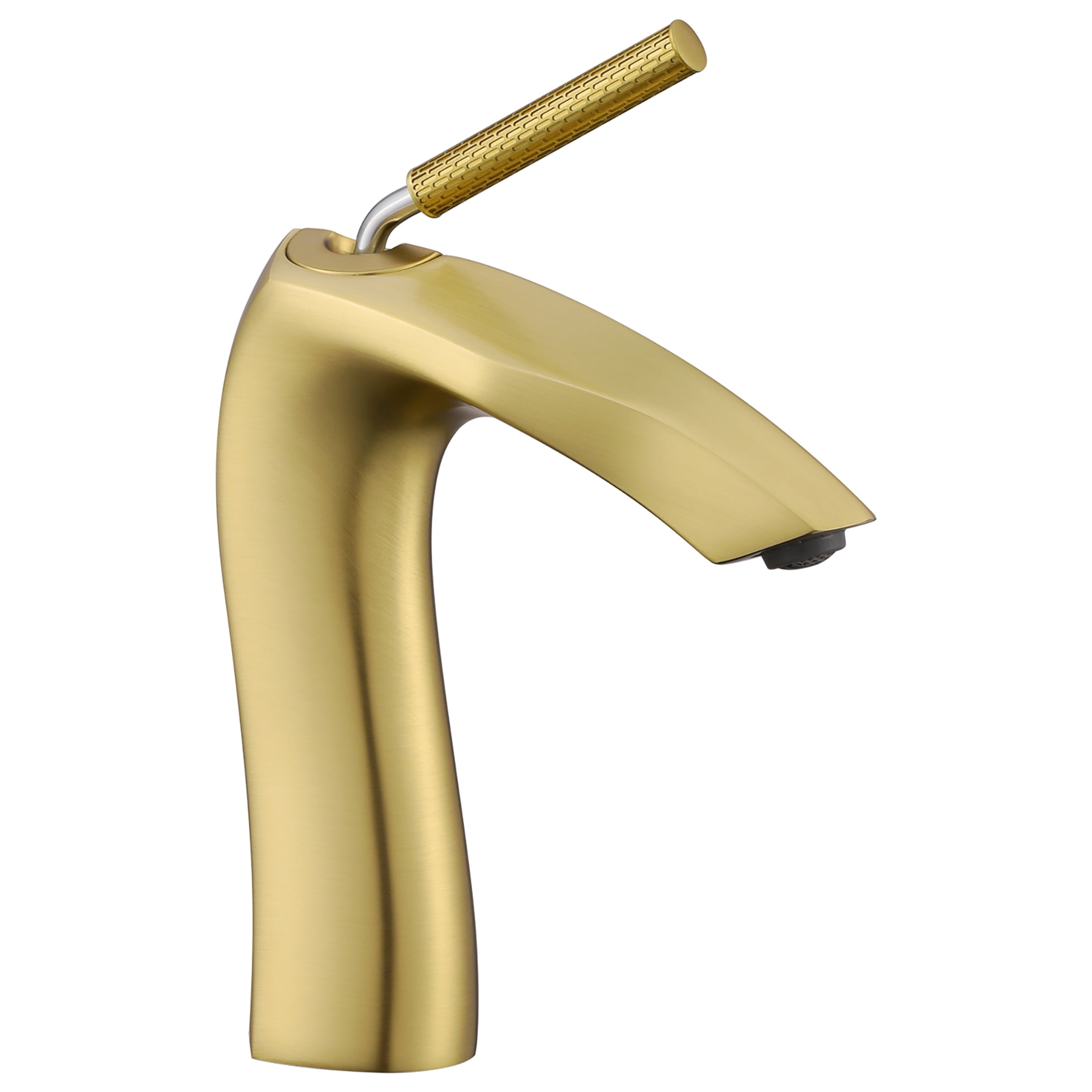JERFIT Single Handle Bathroom Sink Faucet in Brushed Gold, 1.75 GPM Water-Saving, Deck Mount Single Hole Brass Vessel Lavatory Faucet with Aerated Flow