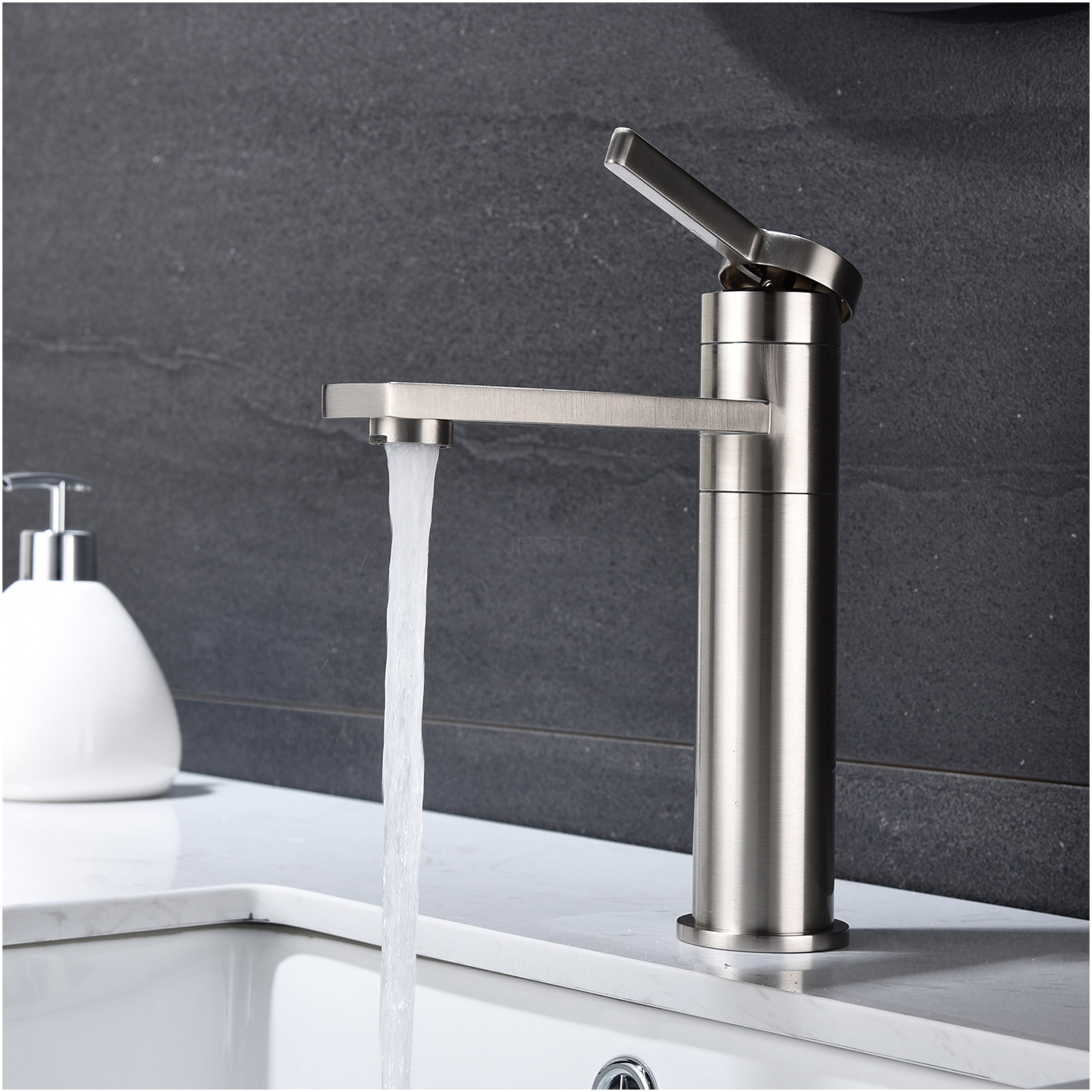 JERFIT Single Handle Bathroom Sink Faucet, Brushed Nickel Vanity Faucet for Single Hole Mount, Stainless Steel, Spot and Fingerprint Resistant