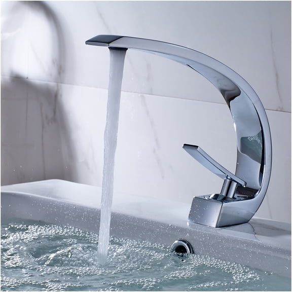 JERFIT Single Handle Bathroom Sink Faucet, Chrome Modern Waterfall Single Hole Vanity Faucet with Brass Construction