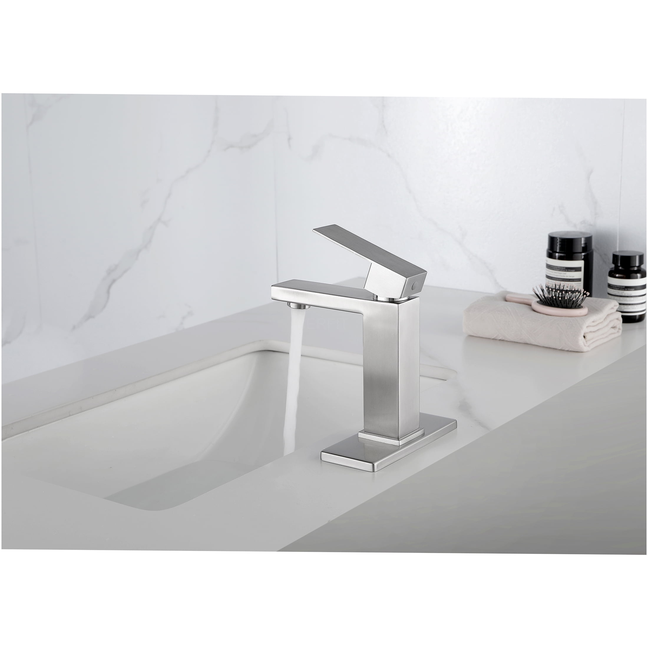 JERFIT Single Handle Bathroom Sink Faucet with High Arc Spout, Brushed Nickel Finish, Solid Stainless Steel Construction for Vanity
