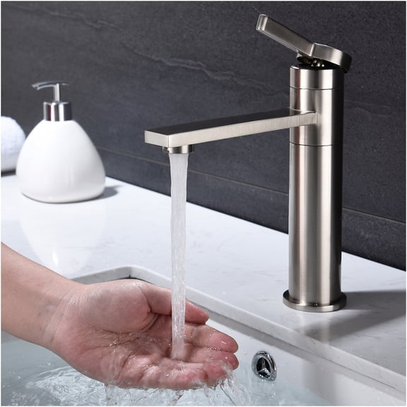 JERFIT Single Hole Bathroom Sink Faucet, Brushed Nickel Single Handle Vessel Vanity Basin Tap for Bathroom Sink, Brushed Nickel