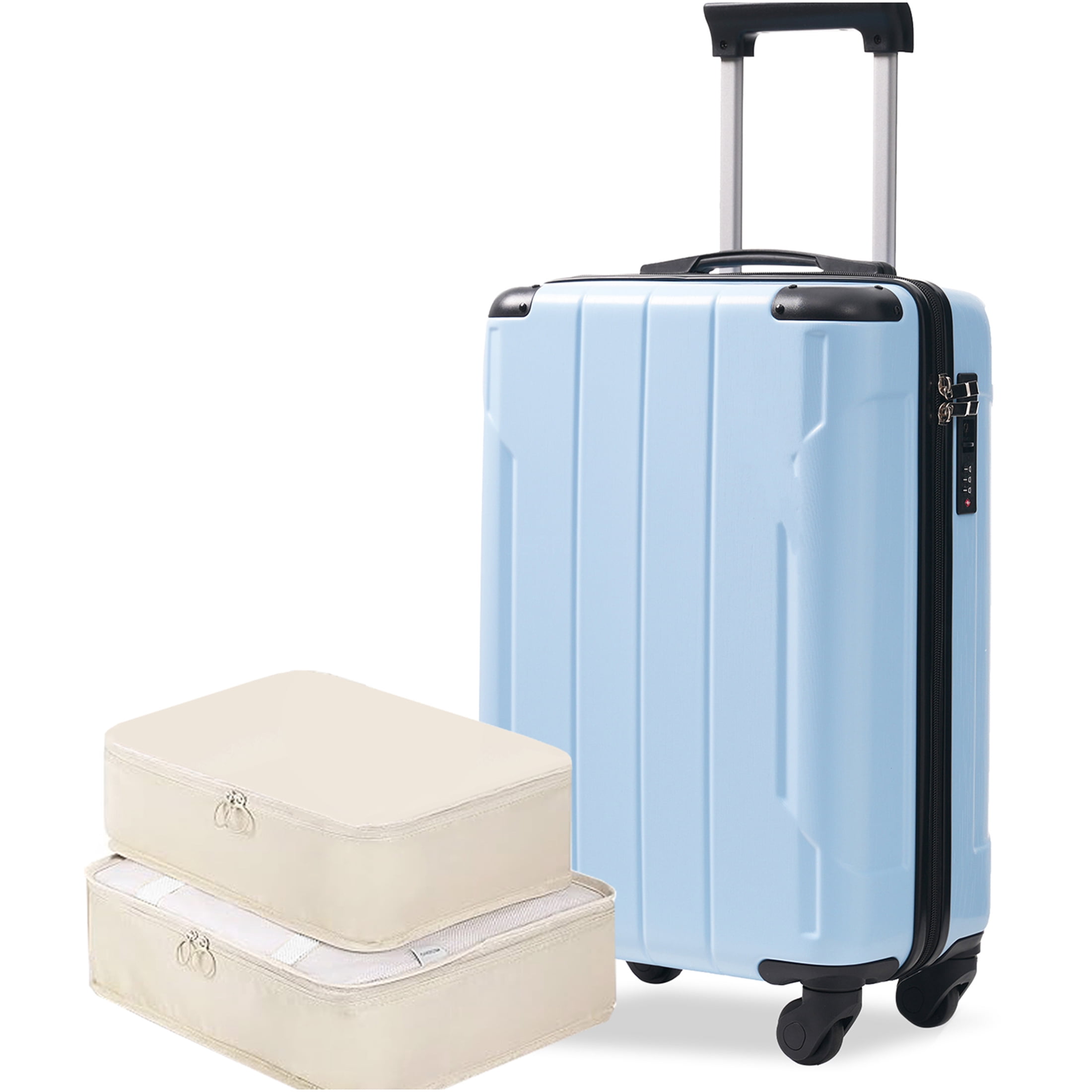 JERFIT Sky Blue Hardshell Spinner Carry On Luggage 20 Inch, Lightweight ABS Suitcase with TSA Lock & Packing Cubes