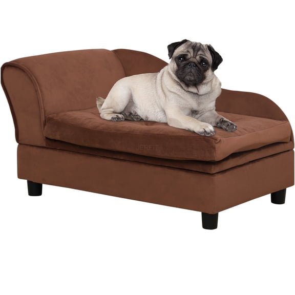 JERFIT Small Dog Bed with Storage, Modern Pet Sofa for Small Dogs & Cats, Brown Tufted Couch with Lift Top, 3" Foam Cushion, for Puppies and Small Breeds Up to 22 lbs