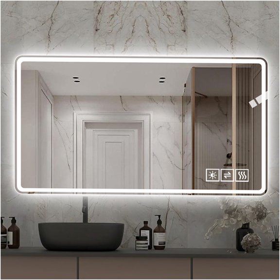 JERFIT Smart LED Bathroom Mirror with Anti-Fog, Dimmable Backlit Vanity Mirror, 3 Light Colors, Wall Mounted, Horizontal or Vertical