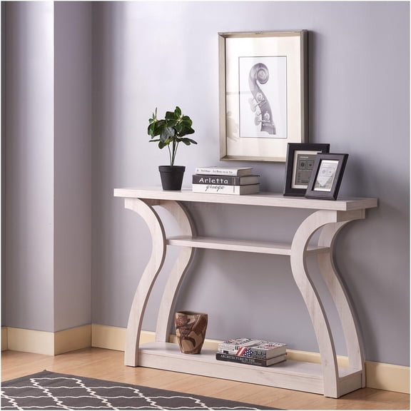 JERFIT Sofa Table for Entryway, White Oak Console Table with Curved Legs & 2 Shelves, Farmhouse Hallway Accent Table
