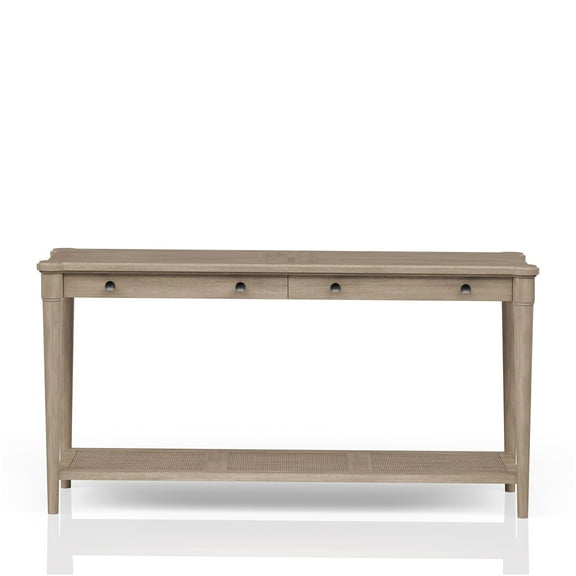 JERFIT Sofa Table with 2 Drawers and Storage Shelf, End Table for Living Room, Couch Console Table in Sand Finish, Solid Wood and MDF Accent Table