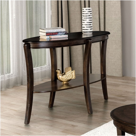 JERFIT Sofa Table with Storage Shelf, 49" Console Table Behind Couch, Oval Traditional Wood Sofa Accent Table with Curved Legs, Walnut Finish