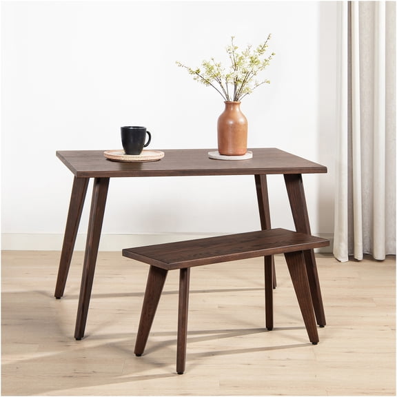 JERFIT Solid Oak Extendable Dining Table with 2 Leaves, Dark Brown Modern Farmhouse Kitchen Table for 4-6 People