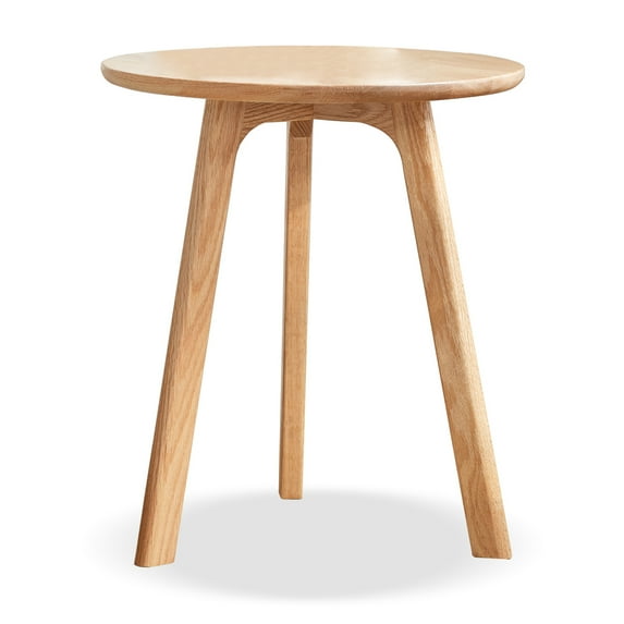 JERFIT Solid Oak Wood Round End Table, 3-Tier Small Side Table with Storage Shelf for Living Room, Bedroom, Balcony, Natural Finish