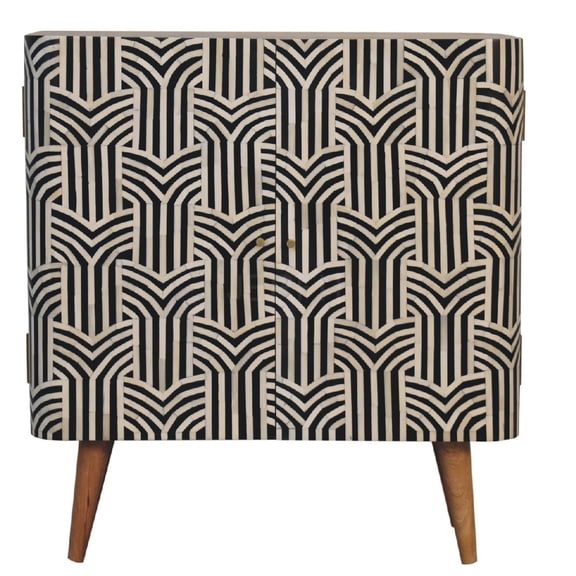 JERFIT Solid Wood Cabinet with Bone Inlay, Boho Chic Storage End Table with Nordic Legs, Brown Mango Wood Accent Chest