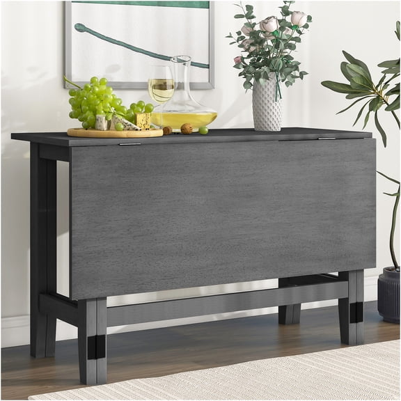 JERFIT Solid Wood Drop Leaf Dining Table, Extendable Farmhouse Kitchen Table for Small Space, Rustic Gray Finish