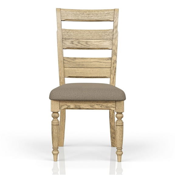 JERFIT Solid Wood Ladder Back Dining Chair, Set of 2, Caramel Brown Upholstered Side Chairs for Kitchen, Farmhouse Decor