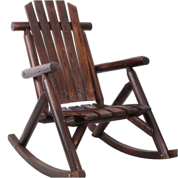 JERFIT Solid Wood Rocking Chair for Porch & Patio, Heavy Duty Fir Log Rocker with Ergonomic High Back, Outdoor Garden Lounge Chair, Brown