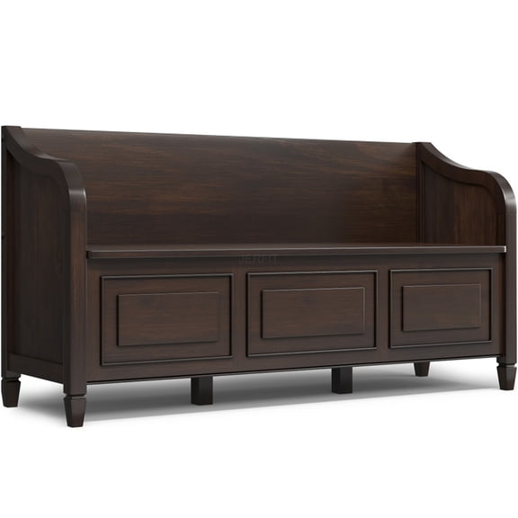 JERFIT Solid Wood Storage Bench, Wide Lift Top Entryway Bench with Storage Chestnut Brown for Hallway, Living Room, Bedroom
