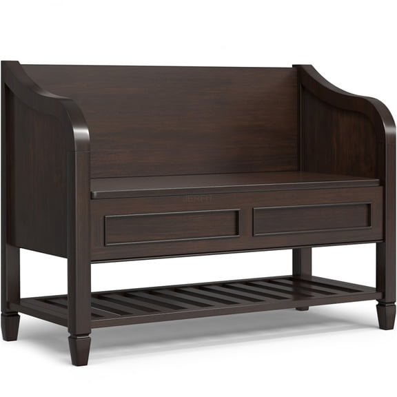 JERFIT Solid Wood Storage Bench with Shelf, Lift Top Chestnut Entryway Seating for Hallway, Mudroom, Living Room