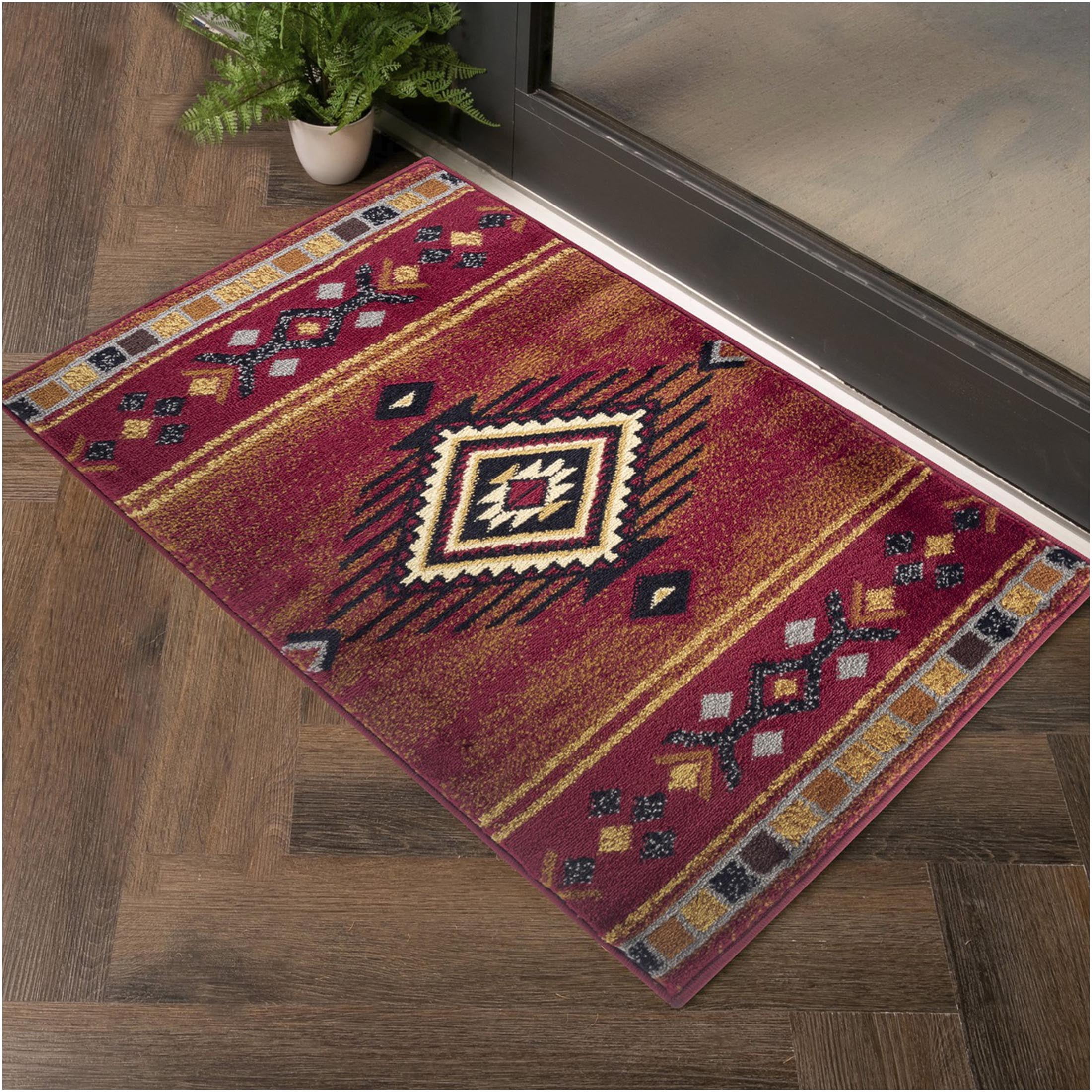 JERFIT Southwest Area Rug 2x3 Feet, Red Traditional Design Modern Accent Rug for High Traffic Areas, Non-Shedding Polypropylene with Jute Backing