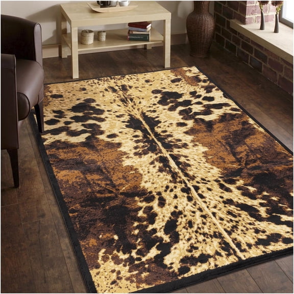 JERFIT Southwest Area Rug 5x7, Modern Cowhide Print Black Rug, Non-Shedding Stain Resistant Polypropylene, for Living Room Bedroom Entryway