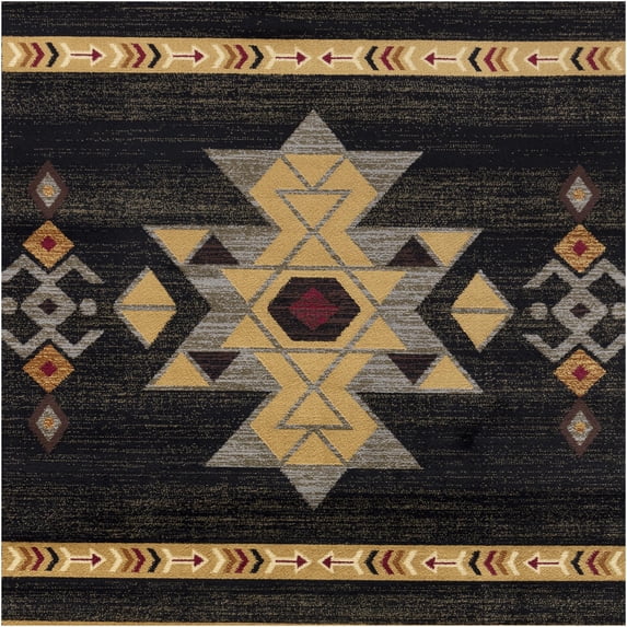 JERFIT Southwest Area Rug 7x10 Feet, Black Tribal Pattern Polypropylene Indoor Carpet for High Traffic Living Room Entryway Bedroom