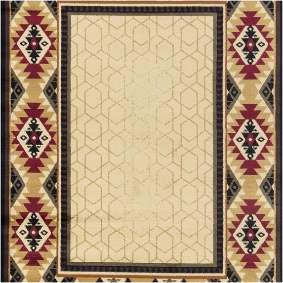JERFIT Southwestern Area Rug 7x10 Cream, Tribal Design Polypropylene Rug for High Traffic Areas, Non-Shedding Soft Living Room Rug with Jute Backing