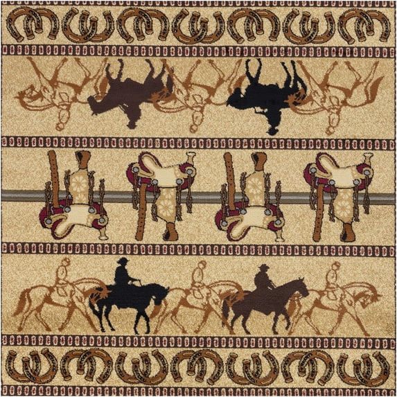 JERFIT Southwestern Area Rug 7x10 Feet, Beige Western Cowboy Pattern Polypropylene Rug for High Traffic Living Room, Bedroom