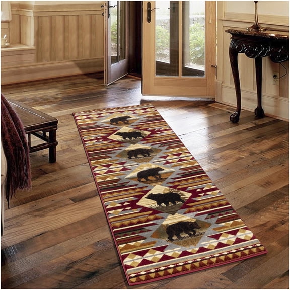 JERFIT Southwestern Runner Rug 2.7x7.3 Feet, Red Lodge Pattern Area Rug for Entryway Hallway Kitchen, Soft Stain Resistant Polypropylene Carpet with Jute Backing