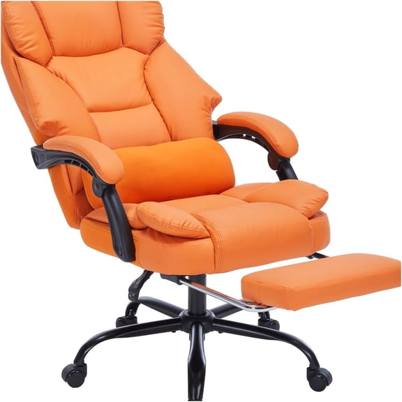 JERFIT Space Saving Wall Mounted Folding Desk with PU Leather Top, Blackboard & Storage Shelf, Orange Modern Home Office Workstation