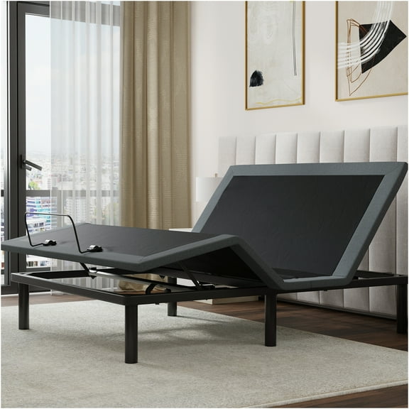 JERFIT Split King Adjustable Bed Base with Head and Foot Incline, Zero Gravity Position, Wireless Remote, Tool-Free Assembly, Steel Frame, Black and Gray